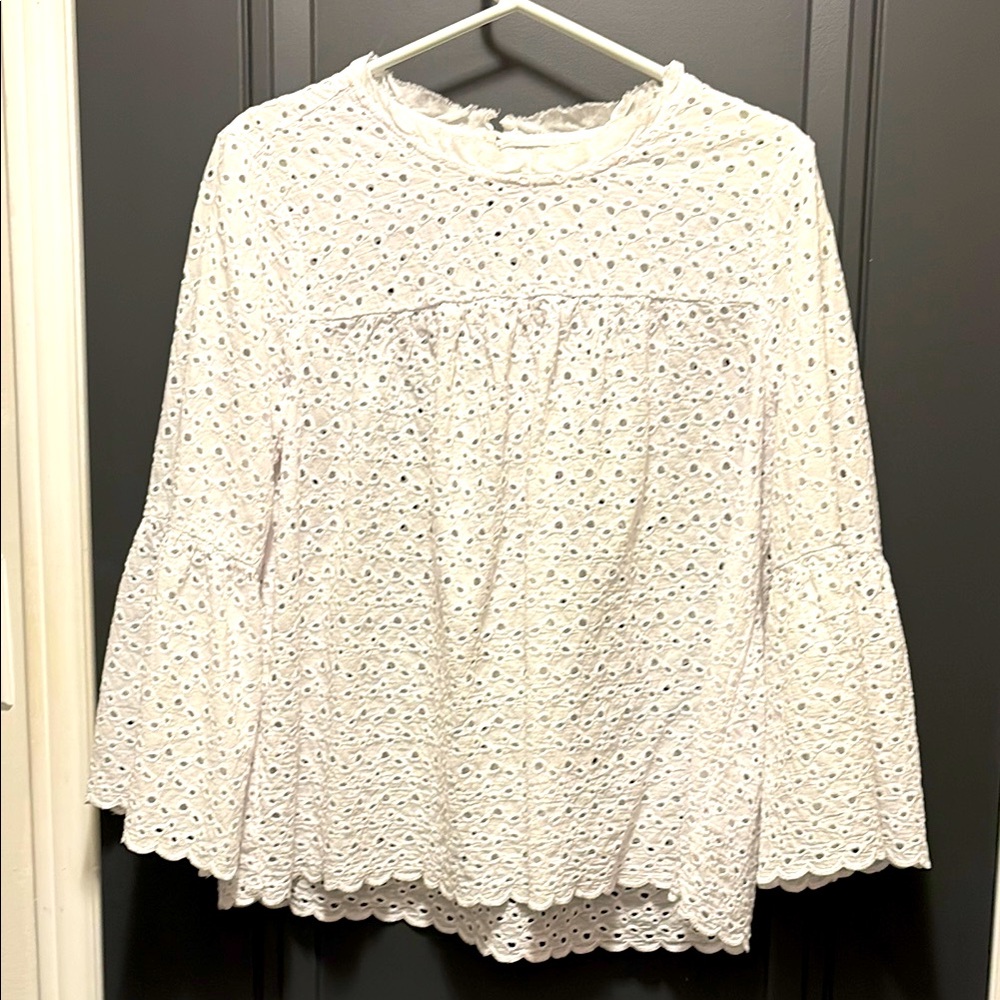 Velvet by Graham & Spencer White eyelet Blouse Elegant Top’ Large EUC